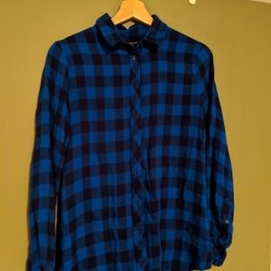 Banana Republic Blue Plaid Ruffle Sleeve Flannel